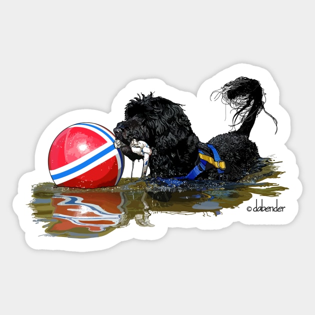 Portuguese Water Dog with Buoy Ball Sticker by avondalealley